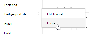 Utheve en fil med Rediger PIN-kode og Løsne uthevet