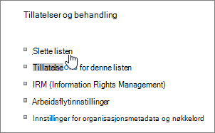 Dialogboksen Listeinnstillinger med Slett denne listen uthevet