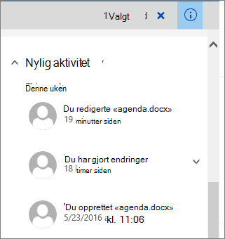 Liste over nylig aktivitet