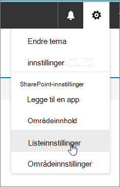 Innstillinger-menyen med Listeinnstillinger uthevet