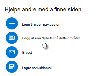 Hev panelet, som viser Publiser som nyhet på dette området