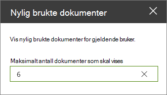 Egenskapsrute for nettdelen Nylig brukte dokumenter.