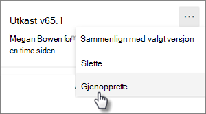 Kommandoen gjenopprett versjon