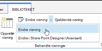 Bibliotek-fane med Endre visning fremhevet