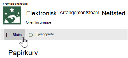 Slett element-knappen i SharePoint Online-papirkurven