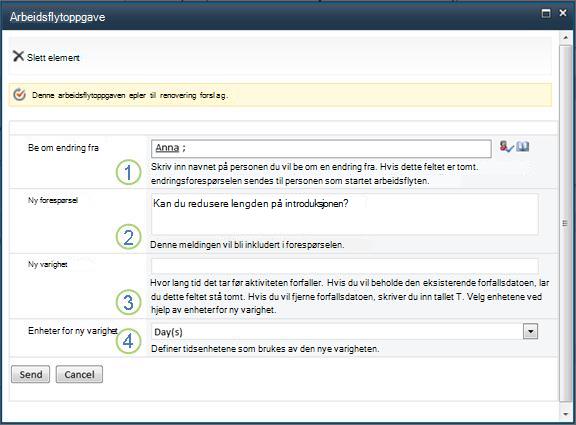 Skjema for å be om endring av et element