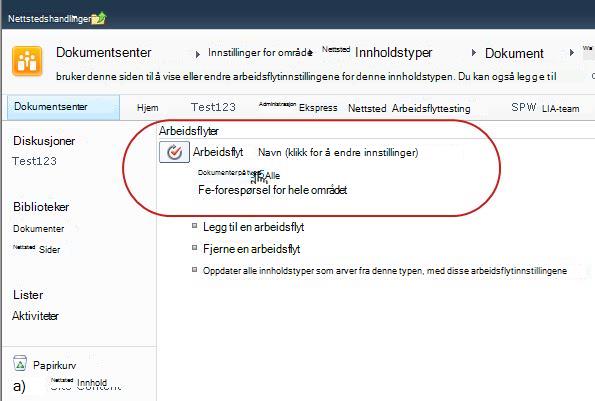 Kobling til endring av arbeidsflytinnstillinger