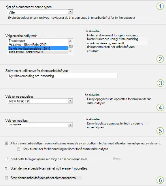 Første side i tilknytningsskjema, med nummererte forklaringer