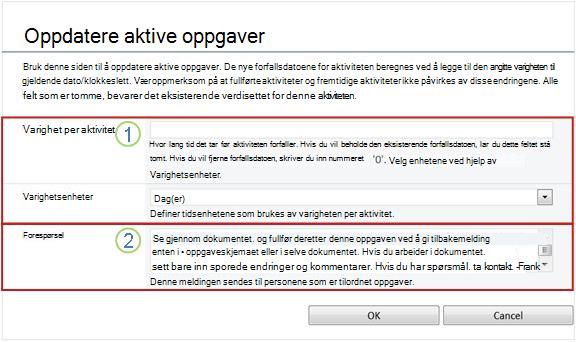Endringsskjema for aktive oppgaver