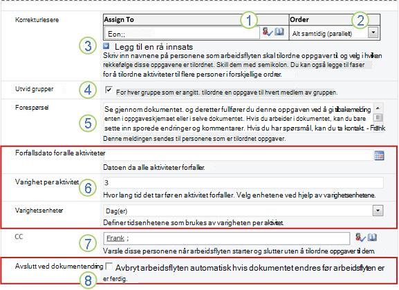 Andre side i tilknytningsskjema, med nummererte forklaringer