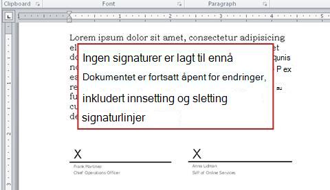 Dokument uten første underskrift og kan dermed fortsatt redigeres