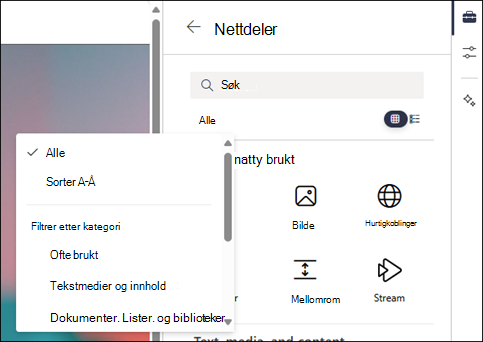 Filtrere nettdelene på nivå 2 i verktøykassen