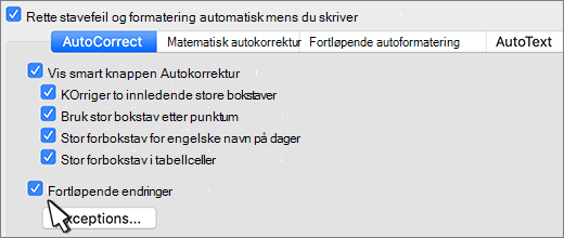 Word for Mac erstatter tekst mens du skriver.