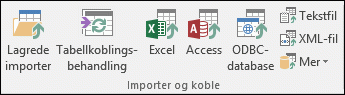 Eksterne data-fanen med kommandoer for import og kobling