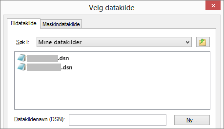 Dialogboksen Velg datakilde