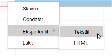 Skjermbilde av en hurtigmeny med en undermeny
