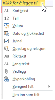Legg til en ny tabellkolonne, skriv inn Oppslag og Relasjon
