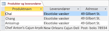 Skjermsnutt av produkt- og leverandørdata