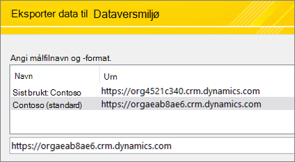 Skrive inn Dataverse URL-adressen