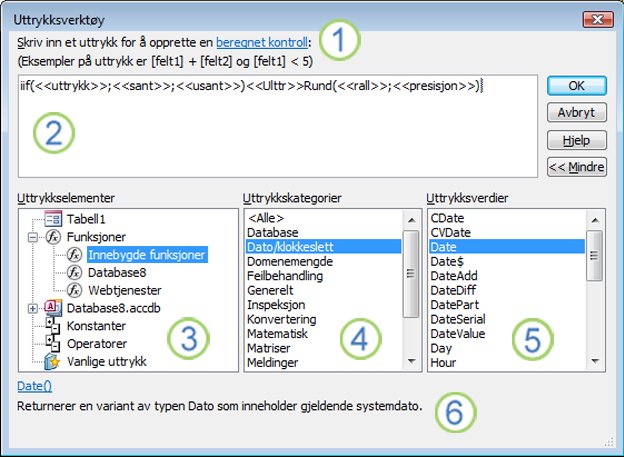 Dialogboks for uttrykksverktøyet