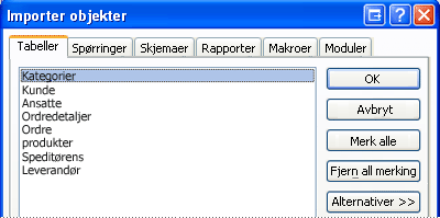 Dialogboksen Importer objekter