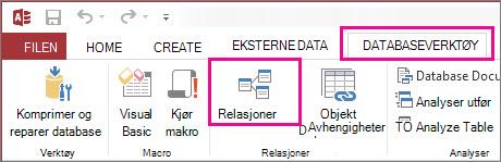 Relasjoner-knappen i kategorien Databaseverktøy