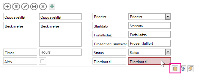 Data-knappen ved siden av en Autofullfør-kontroll.