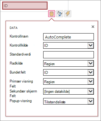 Alle tilgjengelige egenskaper i egenskapsboks