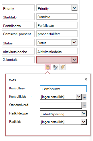 Den første tilstanden for egenskapsboks for en kombinasjonslistekontroll