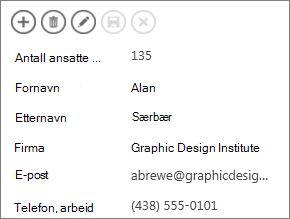 En delvis visning av en visning for informasjon om ansatte