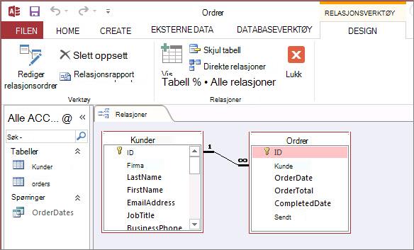 Vinduet Access-relasjoner