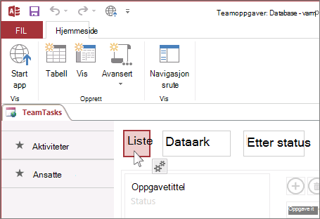 Velge en visning i Access.