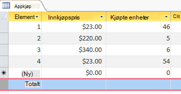 totalrad på dataark