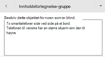 Dialogboksen Alternativ tekst i Word for Android.
