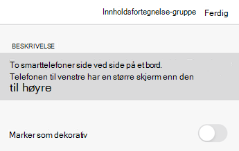 Dialogboksen Alternativ tekst i Word for iOS.