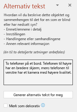 Alternativ tekst-ruten som viser et eksempel på en god alternativ tekst.