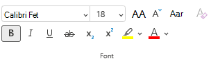 Alternativer i Skrift-menyen på båndet i PowerPoint på nettet.
