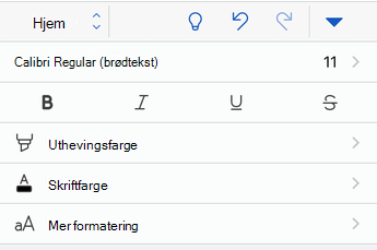 Alternativer for skriftformatering i Word for iOS.