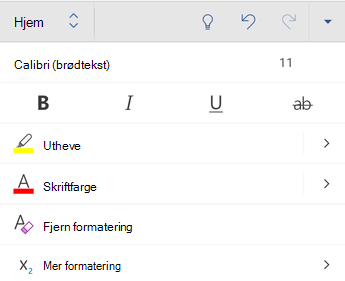 Alternativer for skriftformatering i Word for Android.