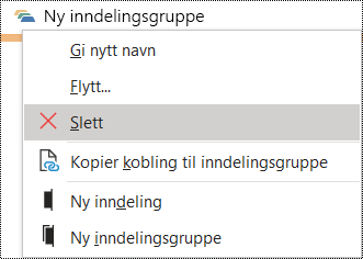 Slette en inndelingsgruppe i OneNote for Windows-dialogboks