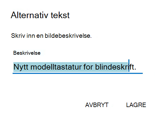 Dialogboks for alternativ tekst i Outlook for Android.