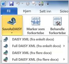 Rullegardinmenyen Save As DAISY