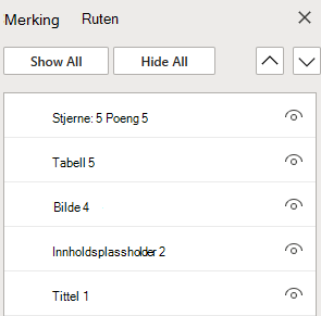 Valgruten for å ordne objekter i et lysbilde i PowerPoint på nettet.