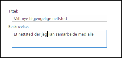 Dialogboks for tittel på nytt område i SharePoint Online