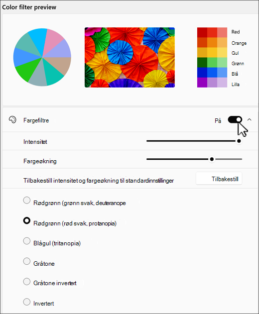 Windows 11 fargefilterinnstillinger