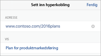 Kobling-kommando som viser URL-adressen og teksten som skal vises