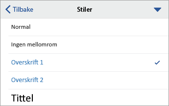 Stiler-kommandoen med Overskrift 1 merket