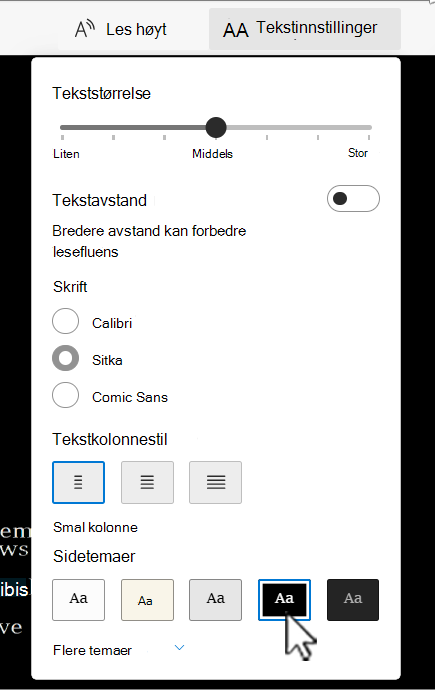 Engasjerende leser alternativene for tekstinnstillinger i Word