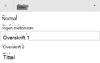 Word for Android meny for overskriftsstiler