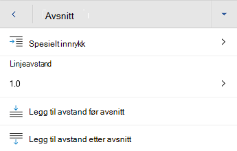 Word for Android avsnittsformateringsmeny